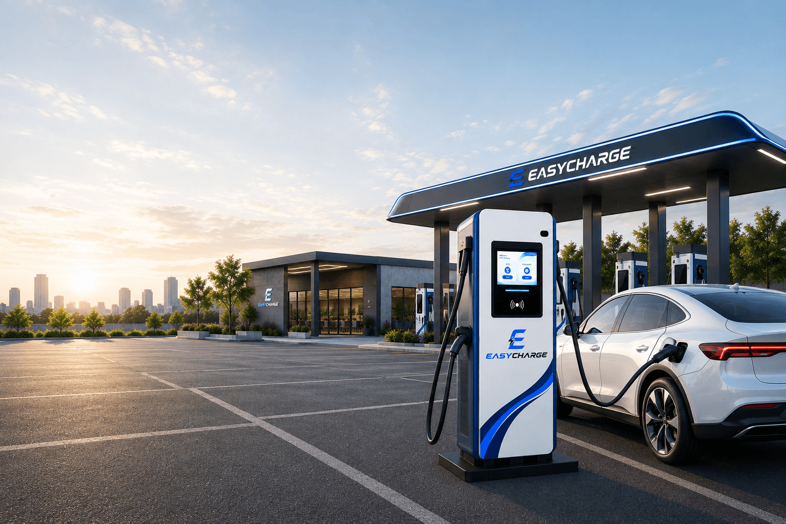 EasyCharge ultra-fast DC charging station with electric vehicle